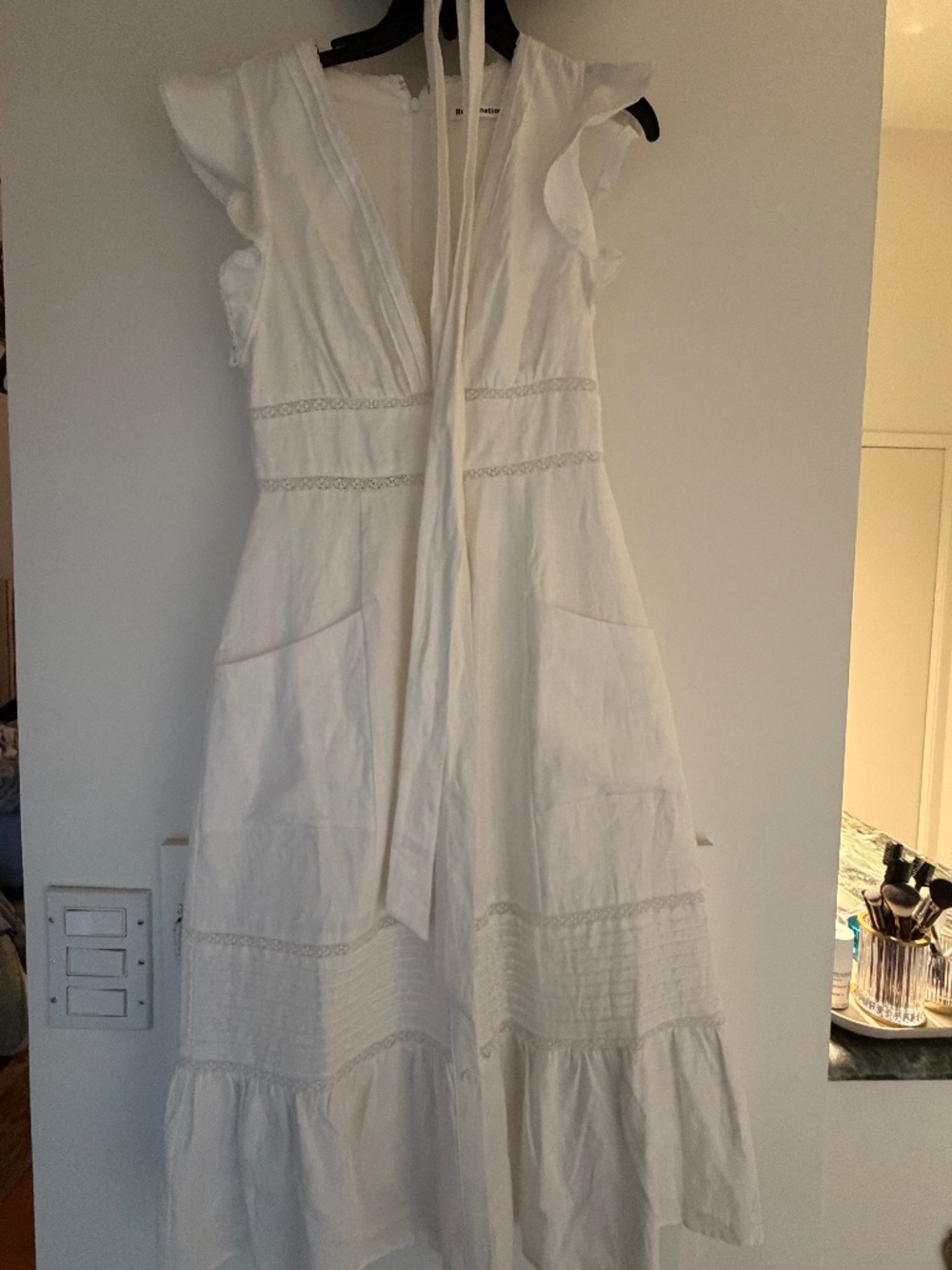 Reformation White Lace Trim Midi Dress Size 6